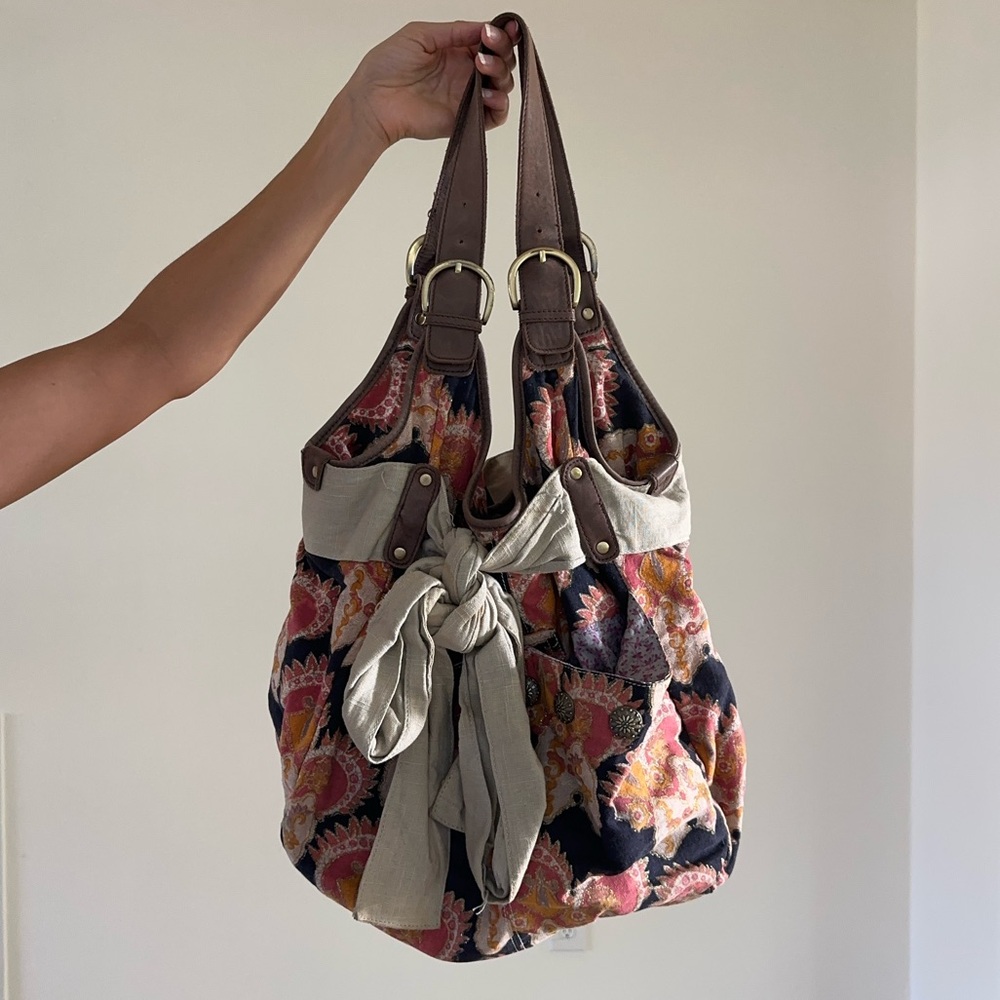 Deux Lux Floral Shoulder Bag with Brown Straps